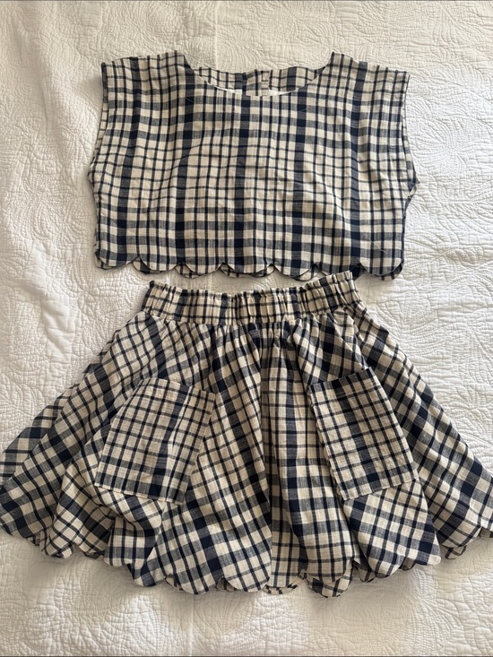 MARBLE Other - MARBLE Navy and Cream Gingham Two-Piece Crop Top and Skirt Set